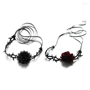 Kedjor röd blomma rose choker flicka gotisk lolita-svart spets krage halsband pålitlig klavikelkedja punk smycken gåva