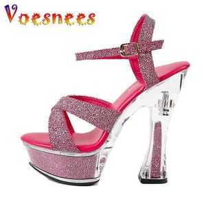 Dress Shoes Sexy Cross Belt High Heels Transparent Platform Fashion Wedding T-show Model Sandals 2023 Plus Size Women Pumps Summer New H240325