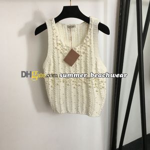 Studded Pearl Knit Vest Cute Knit Tops Designer Tank Top Breathable Twist Design Knitted Camisole Casual Sleeveless T Shirt