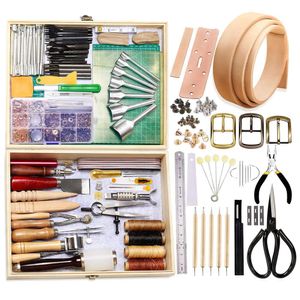 BUTUZE 489-teiliges Anleitungsset, Lederwerkzeug-Set, Arbeitszubehör mit Lederhandwerk-Stempelwerkzeugen, Geschenk zum Handnähen, DIY-Lederhandwerk, Schnitzen