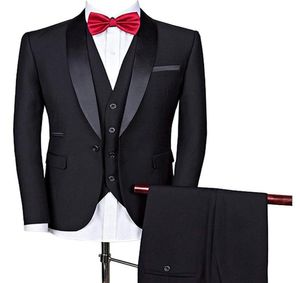 Solovedress Black Three Business Party Men Suits Shawl Lapel Blazer Custom Made Wedding Groom Tuxedos Slim Fit Jacket P5745096