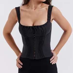 Tanques femininos Fairy Kawaii Corset Tops Bustier Front Hook Button Up Camisole Chic Mulheres Vintage Slim Fit Tank Low Cut Backless Crop Vest