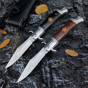 440C Blade Stainless Steel-Sandalwood Handle Edc Pocket Camping Survival Hand Multi-tool Automatic Knife with PU Sheath