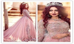 2019 Ball Gown Long Sleeves Evening Dresses Princess Muslim Prom Dresses With Lace Red Carpet Runway Pageant Dresses Custom Made7242620