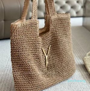 Bolsa de praia de ombro palha casual sacola moda tecido verão sacolas de compras bolsas