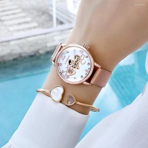 Armbanduhren Rose Gold Automatische Mechanische Uhr Frauen Mode Strass Hohl Design Edelstahl Mesh Wasserdicht Relogio feminino