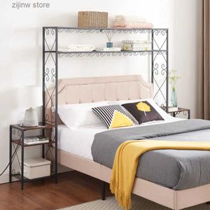 Other Bedding Supplies King size bed frame with 2 bedside tables with storage shelves king size bed box and rural brown wood Y240320