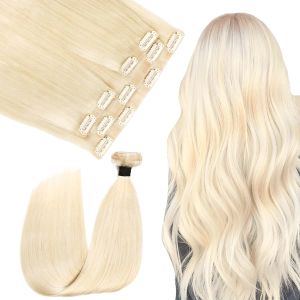 Extensions Blond Color #60 Remy Brazilian Human Hair Extensions 1422Inch Straight Invisible Pu Seamless Clip in Hair Extensions 100120g