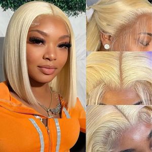 613 Blond Bob Wig Human Hair 13x4 Blond spetsfront peruker Mänskligt hår PRED PLUCKED med babyhår 613 HD Spets Front Short Bob Wig Wig