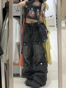 Y2K Cargo Jeans Pant Street Übergroße lose mehrere Taschen Frauen 2023 Herbst Winter Vintage Hip Hop Denim Hosen 240309