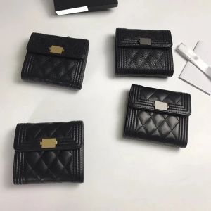 Designer Wallet Womens Sac Boy Card Holder Wallet Black Coin Purse Caviar Leather Calfskin Lambskin Antik Guld/Silver Metal Hardware Trifold Clutch Pouch