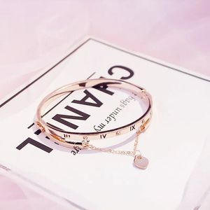 Rose Gold Stainless Steel Bracelets Bangles Female Heart Forever Love Brand Charm Bracelet for Women Famous Jewelry5