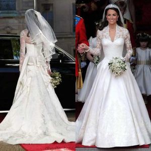 Modifica Kate Middleton Abiti da sposa Abiti da sposa Modest Royal Maglie da sposa a maniche lunghe Cathedral Train Train su misura su misura per le spose di alta qualità