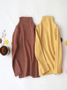 2020 Spring Autumn New Style Kid Girls Long Sleeve Shirts Casual Striped Cotton Turtleneck Pullover Clothing Shirt for Girls Y20071488339