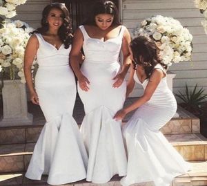 2019 NEWEST Long Bridesmiad Dresses Mermaid Tank Satin White Maid Of Honor Gowns Floor Length Bridal Party Wear Custom Made5525609