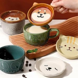 Muggar Creative Mug Cute Cartoon Animal Ceramic With Lid Coffee Cup Breakfast Milk Living Room Bord Dricker redskap