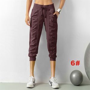 Ll kvinnor yoga jogging capri byxor lösa svettbyxor kvinnor fitness sport veckade beskurna joggare som kör stretch bant fötter svett byxor 5236