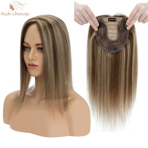 Toppers Rich Choices 13x15cm Straight Hair Toppers Lace & Silk Base Human Hair Pieces Clip In Hair Extensions For Women Wig No Bangs