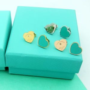 Luxury 2024 designer brand TF green heart stud 316L Stainless Steel 18k Gold women letter logo engrave love diamond earrings girls wedding jewelry