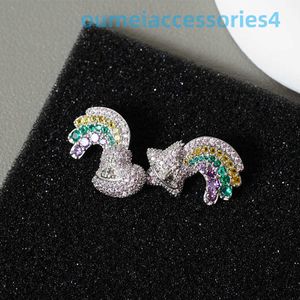 Designer Luxury Brand Jewelry Western Empress DowageRing Stud Xi Saturn Colorful Diamonds Fashion Commuter Light Style Spicy Girl Earrings