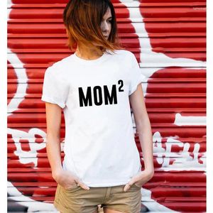 Damen-T-Shirts, Mama von 2, Baumwoll-T-Shirt, lustiges Geschenk zum Muttertag, T-Shirt-Outfits, süßes Damen-Grafik-T-Shirt zur Babyparty, Top Femme Drop