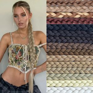 Ponytails Ponytails Synthetic Braided Ponytail Boxing Braids Wrap Around Chignon Tail With Rubber Band Hair Ring 34 " Blonde Braid DIY