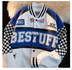 Hochwertiger Rennanzug, Varsity-Jacke, Herren, Racer-Bomber-Design, mit schwerer Stickerei, Vintage-Motorradmantel, Jacke 240309