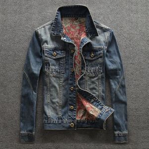 2023 primavera e outono clássico moda tendência vintage impresso denim jaqueta masculina casual solto confortável casaco de tamanho grande 240301