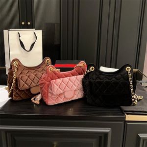 Golden Buckle Diamond Plaid Luxury Fashion Designer Crossbody Shoulder Bag For Women Velvet Wandering Bags Chain Strap Brand Retro Shoulder Crossbody Bags