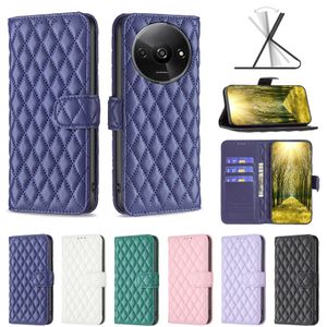 Phone Cases For Xiaomi 14 13 Redmi A3 13C 13T Note 13 K70 K70E Pro Plus 4G 5G Grid Wallet Leather Case Luxury CAPA