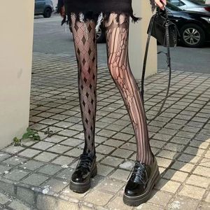 Kvinnors strumpor gotiska lolita rolig ab design personlighet fisknät tights sexiga mesh botten kropp strumpor punk jk flickor smala ben strumpbyxor strumpbyxor