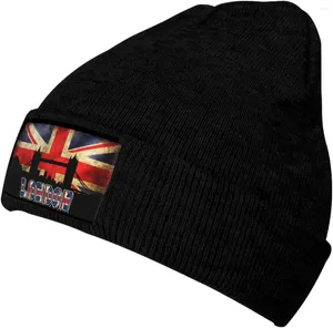 Berets Union Jack British British Flag London Bridge Beanie Hat for Women Men Winter Mankiet Knit Czaszka czapka ciepłe czapki narciarskie