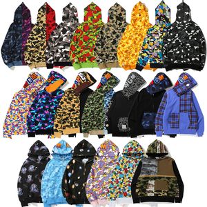 Männer Designer Hoodie Zip Up Shark Jacken Frauen Lange Ärmel Mit Kapuze Bapes Casual Hoody Lose Camouflage Sweatshirts Streetwear Mäntel Tech Fleece Cardigan Tops M-3XL