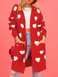 Women's Knits Edhomenn Women Heart Print Open Front Sweaters Knitted Cardigans Jumpers With Pockets Knitwear Y2K Streetwear