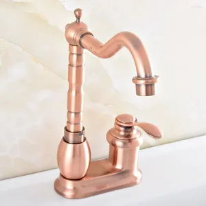 Bathroom Sink Faucets Antique Red Copper Brass Swivel Spout Two Holes Basin Kitchen Vanity 4" Centerset Lavatory Faucet Mixer Tap Asf835