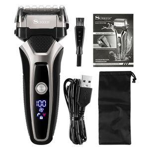 USB wiederaufladbarer Elektrorasierer Edelstahl Rasiermaschine Männer 3D Triple Floating Blade Razor Rasierer Barber Trimmer 240313