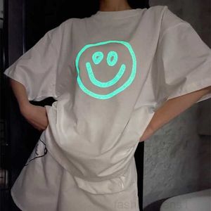 Designer High version Summer New Luxury Fashion B Home Night Elf Capsule Smiling Face Fluorescent Print Men's and Women's Short sleeved T-shirt3NNO