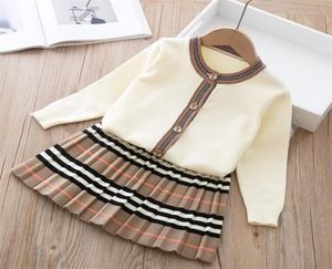 2021 Autumn New Ankomstflickor Fashion Sticked 2 Pieces Set Sweater Coat Kirt Girl Boutique Outfits Baby Girl Winter Clothes Y0428846667