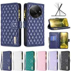 Blixtlåsfodral för Xiaomi 14 13 Redmi 13C 13T Note 13 K70 K70E 4G 5G GRID PALLET LÄDER Telefonfodral Luxury Cover