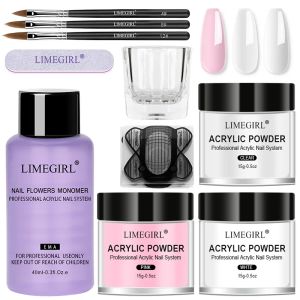 Flüssigkeiten Limegirl Acrylpulver Set Nagel Kit 3 Farben Schnitznägelkunst Gel für Verlängerung Manikürewerkzeuge Set Acrylpulver für Nägel Set