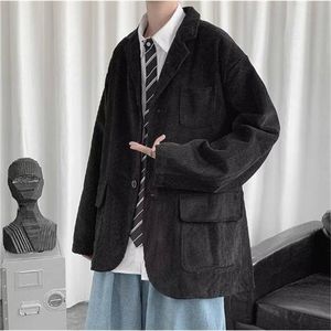 Mens Academic Stylec långa ärmar Casual Cotton Blend Loose Single Breasted Suit Jacket 3999U 240301