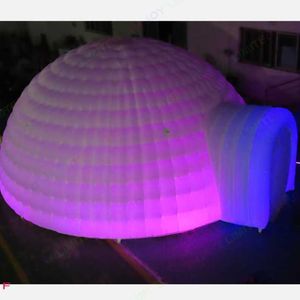 Großhandel Outdoor-Aktivitäten, 8 m, 26 Fuß Durchmesser, aufblasbares Iglu-Kuppelzelt mit LED-Licht, weiße Struktur, Werkstatt für Event, Party, Hochzeit