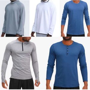 2024 Lululemeni Mens Outfit Hoodies T قمصان اليوغا Hoody Tshirt الرياضية رفع الوركين ارتداء لباس ضيق مرن Kidl666