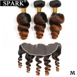 Closure Spark Brazilian Human Hair Bundles With Frontal Ombre Loose Wave Hair 100% Remy Human Hair Frontal With Bundles Medium Ratio