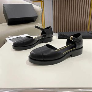 Flats Summer New Round Toe Women Genuine Leather Sandals Med Heels Flat Mary Janes Shoes Thick Sole Casual Strap Sandals