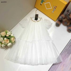 Classics girls dresses Mesh fabric kids skirt Princess dress Size 90-150 CM kids designer clothes Fake necklace design baby frock 24Mar