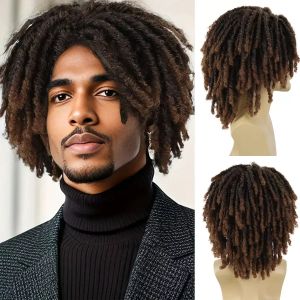 Peruklar sentetik kısa dreadlock peruk erkekler için doğal rasta peruklar afro bob ombre kahverengi tığ işi saç örgülü peruk korkak peruk kostüm