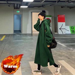 Kobiet z kapturem z kapturem długie solidne sukienki Pullover Owewear Coats Streetwear Bluza z kapturem retro dziewczęta zima luźna nadmierna rozmiar