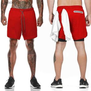 Men's Shorts 2021 Hot Running Shorts Quick Drying Beach Shorts Gym 2-in-1 Shorts Fitness Training Clothing Mens Sports Shorts Jogging L240320