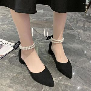 Dress Shoes 2024 Pearl Strapping Fashion High-heeled Women Online Red Summer Square Heel Pointed Hollow Women's Sandals